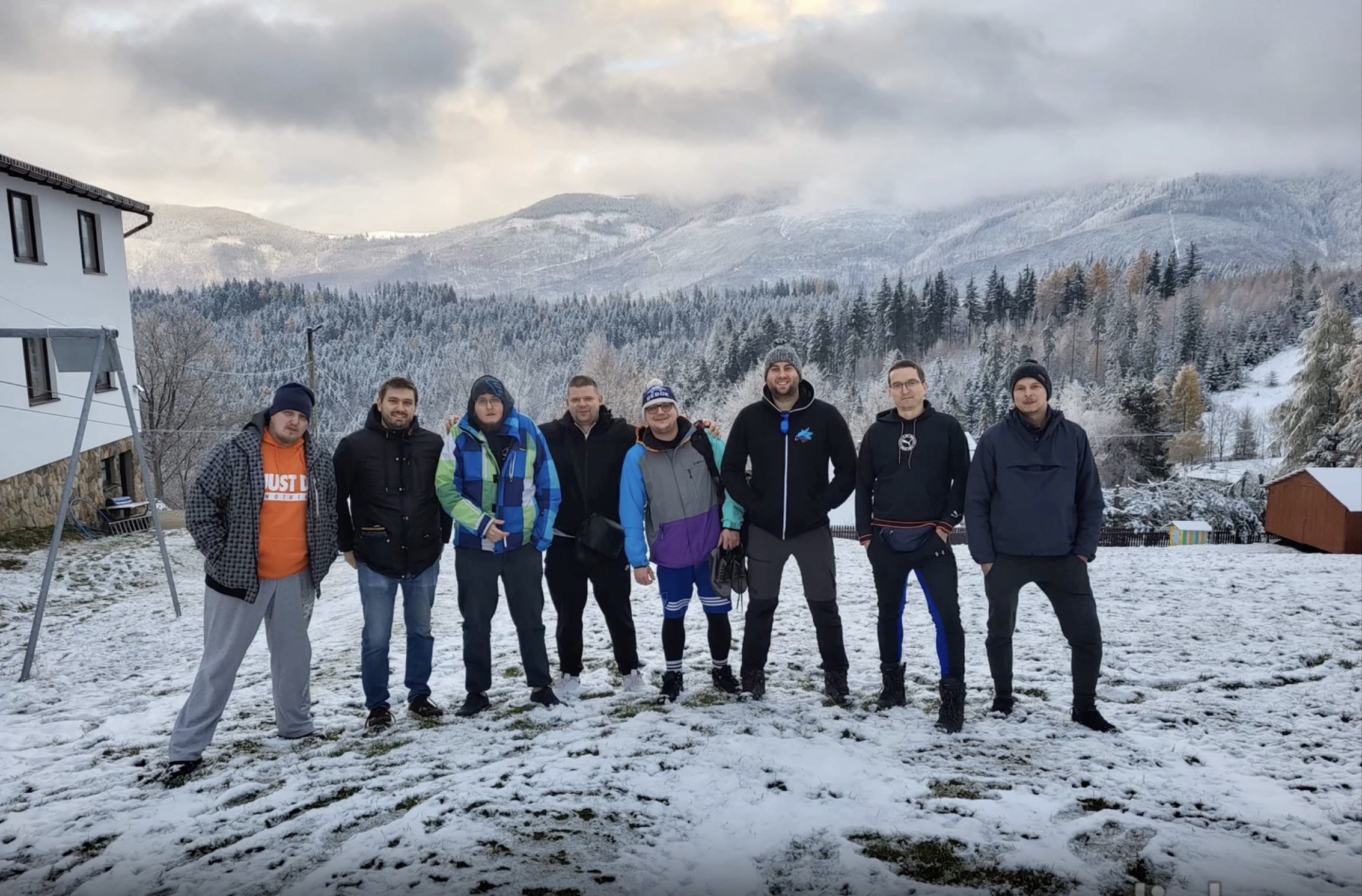 Group photo at the cabin