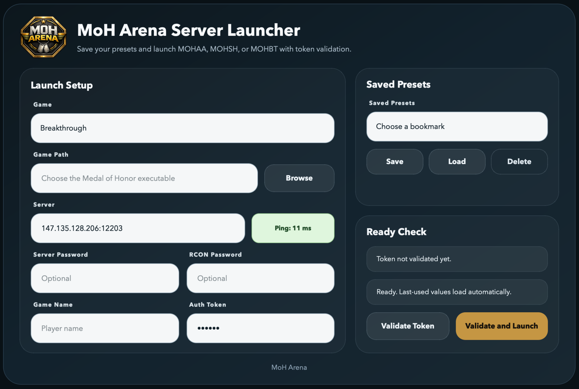 MoH Arena launcher preview